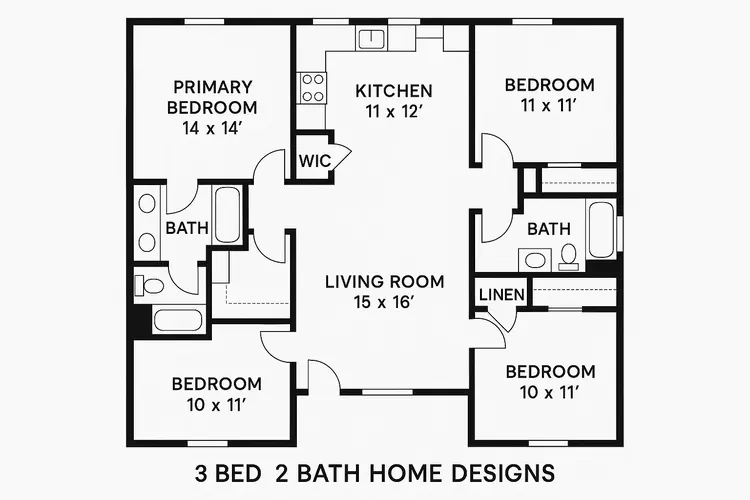 3 Bed 2 Bath Home Designs